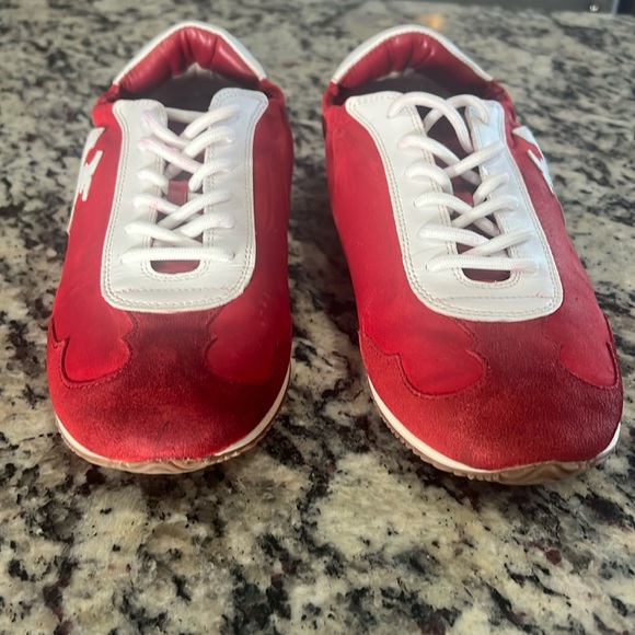 Tory Burch Red and White Double T Sneakers - Picture 2 of 12